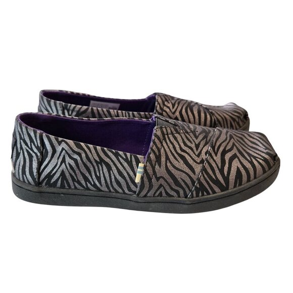 Toms Alpargata Zebra Slip-On‎ Shoes Y4 Black Silver Metallic Canvas Casual Flat - Picture 6 of 10